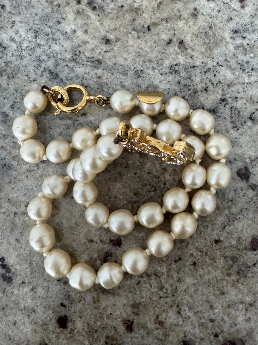 70s Chanel Necklace Pearl Strass Crystal Gold Plated Pendant Collar Collier
